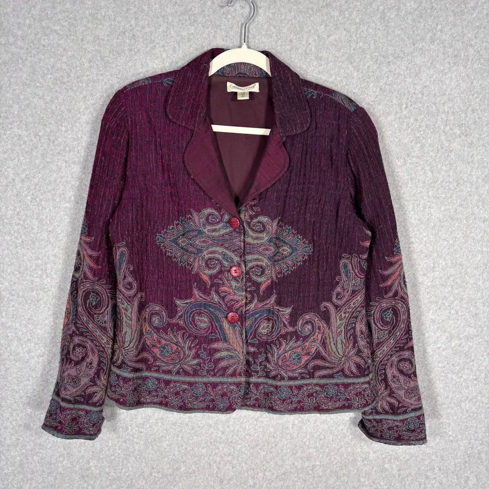 Coldwater Creek Gauze Paisley Blazer Jacket 10P Wool‎ Tapestry Artsy Feminine